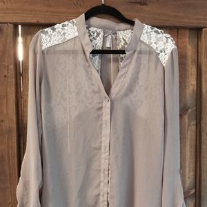 Light Grey Blouse with Lace Accents